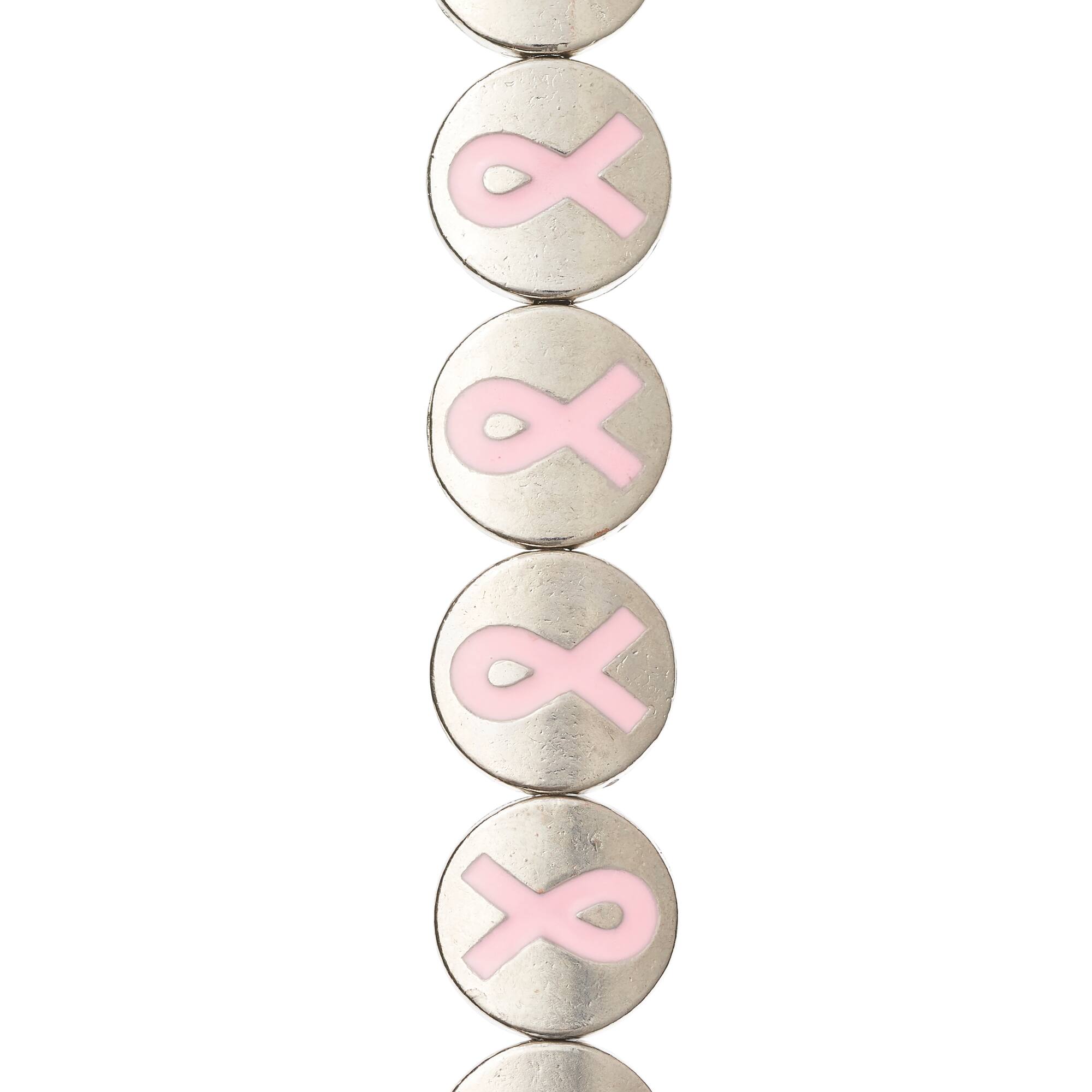 Pink Ribbon Metal Lentil Beads, 14mm by Bead Landing™